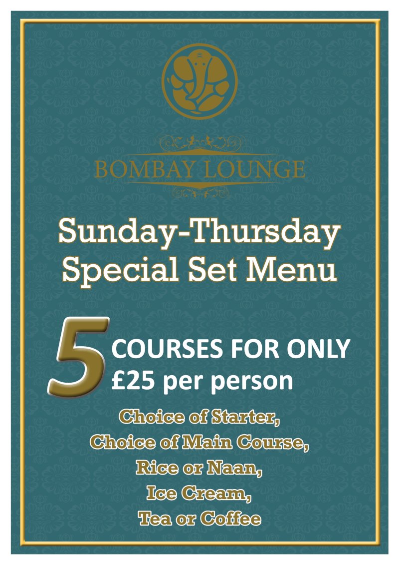Bombay Lounge Sun - Thurs Banquet Menu 2025